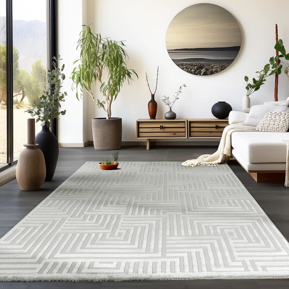 Tapis aswan laineux à motif en relief gris 120x170cm — vue 3