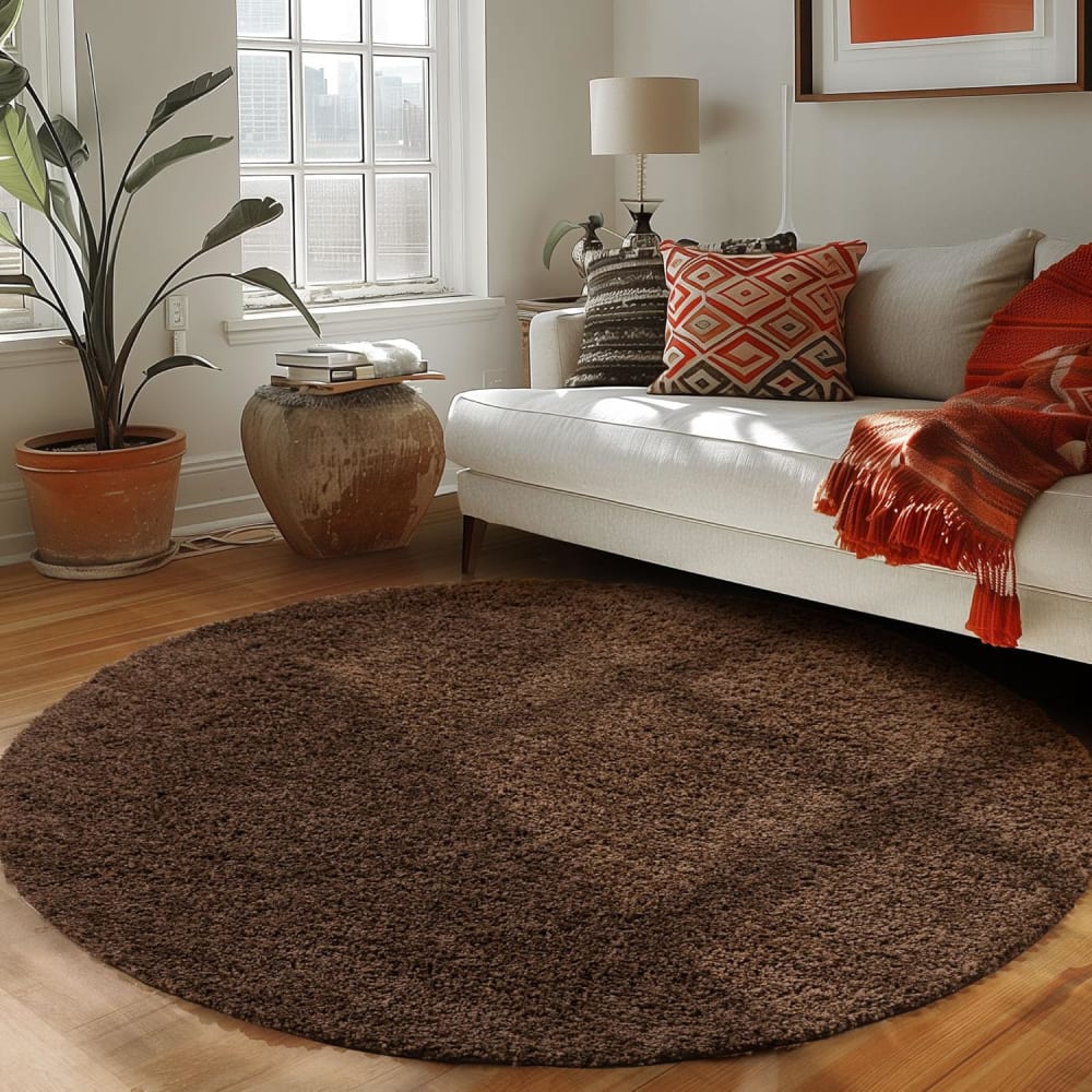 Shaggy - tapis uni rond - marron 120 x 120 cm — vue 3