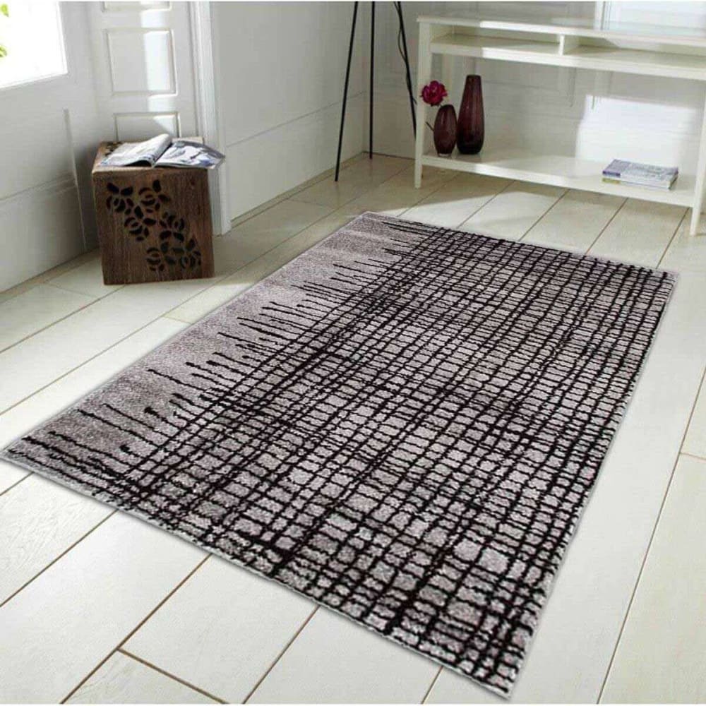 Tapis poils courts imprimé lignes croisées gris 120x170 — vue 3