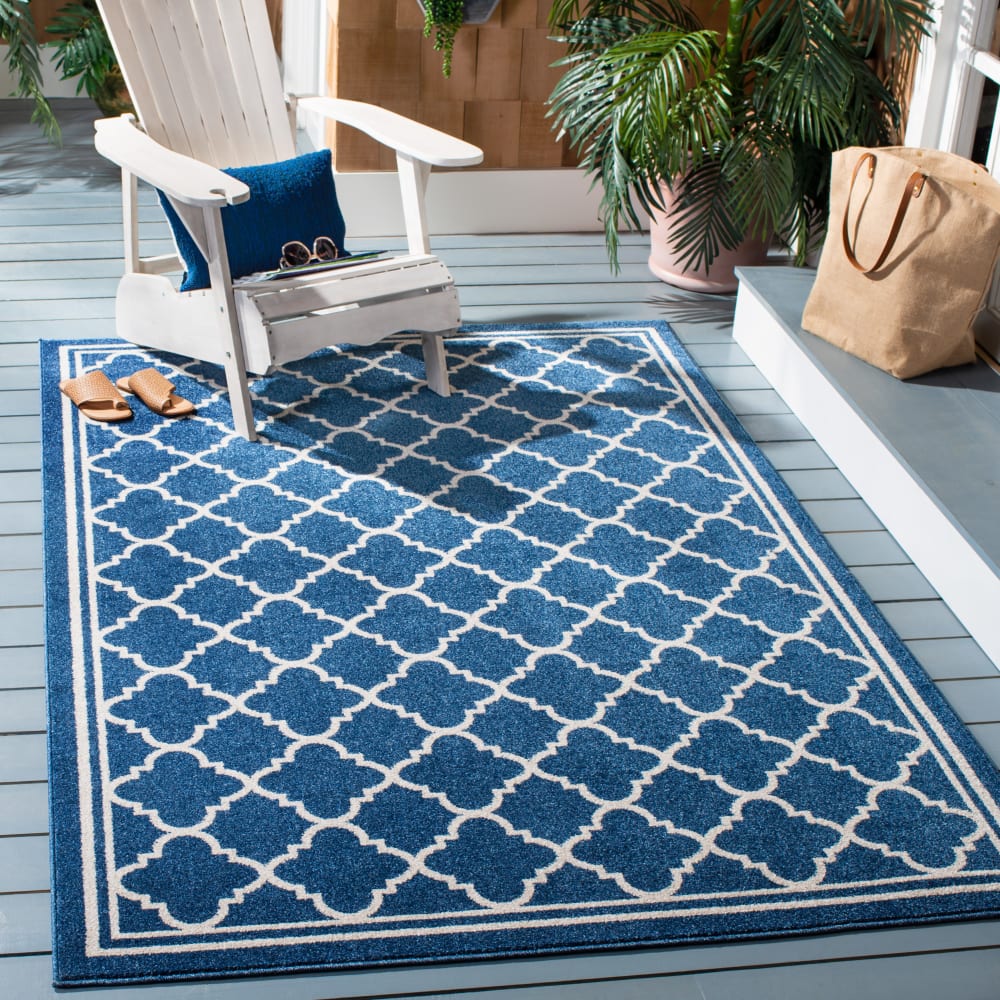 Tapis treillis marocain en polypropylène bleu/beige, 122 x 183 cm — vue 3