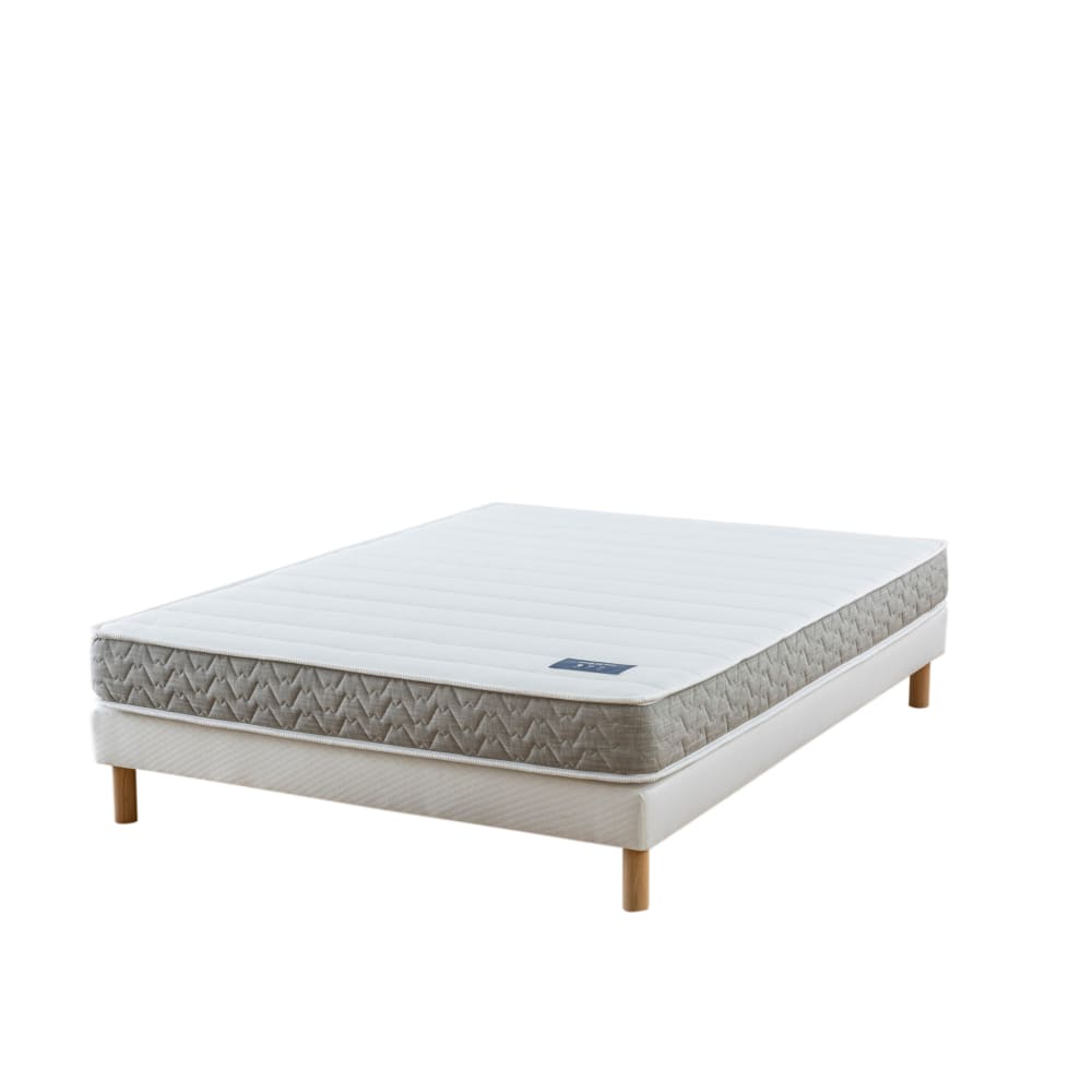 Matelas mousse 19 cm + sommier blanc + pieds 120x190 cm