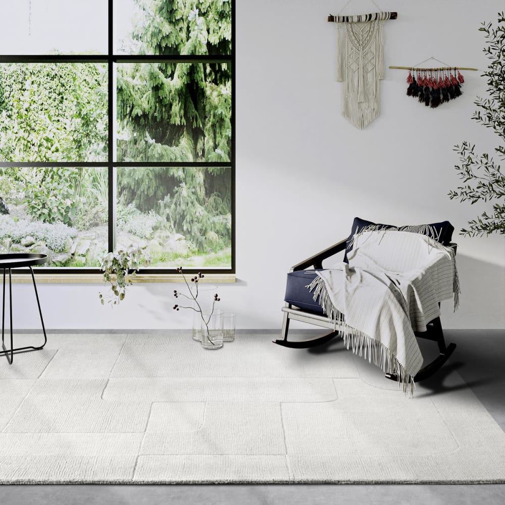 Tapis salon 120x170cm crème laine géométrique — vue 3
