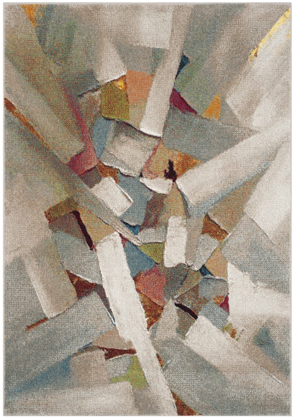 Tapis abstrait moderne en polypropylène gris/multicolore, 69 x 122 cm