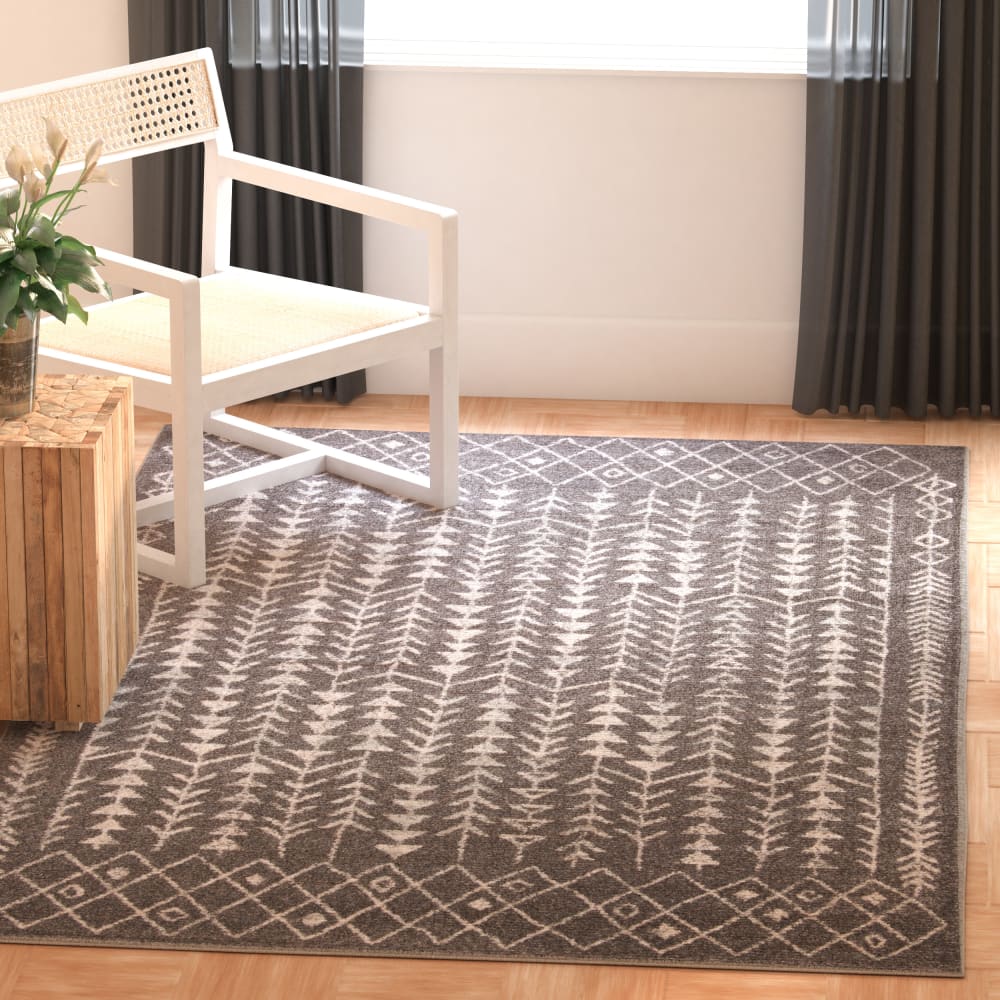 Tapis bohémien en polypropylène gris/blanc, 122 x 183 cm — vue 3