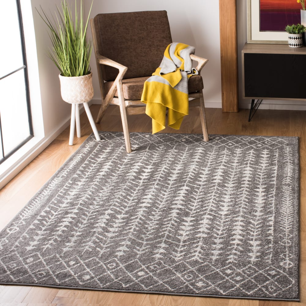 Tapis bohémien en polypropylène gris/blanc, 122 x 183 cm — vue 4