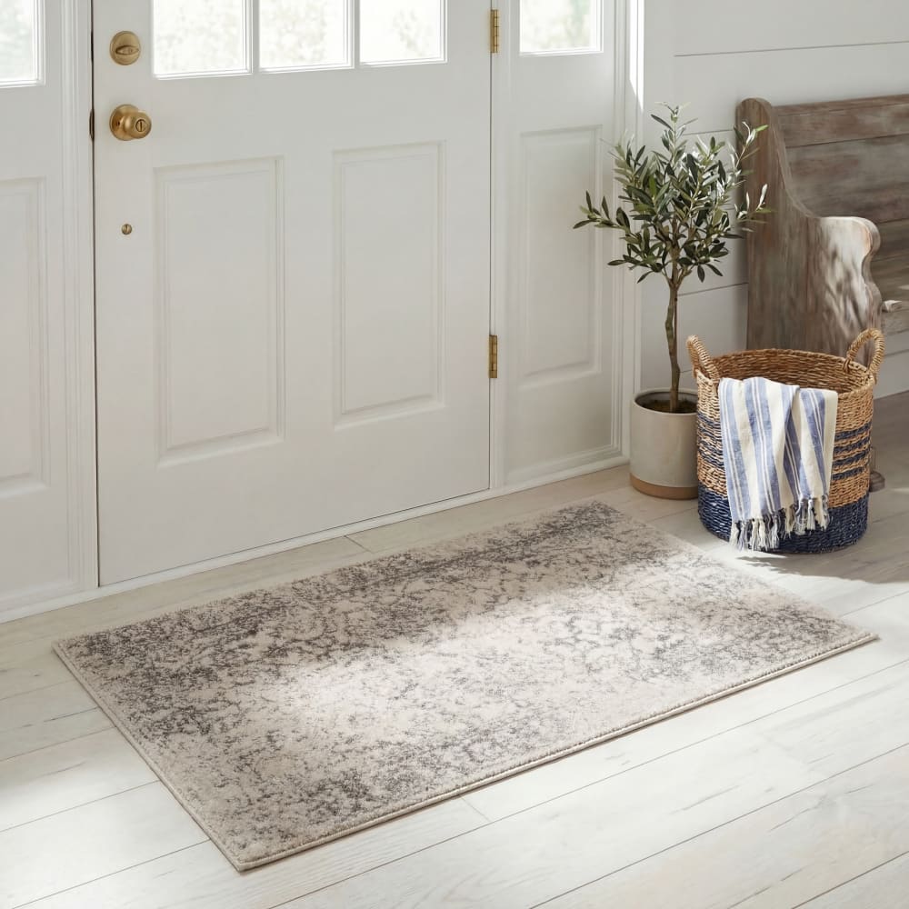 Tapis vintage patiné en polypropylène blanc/argent, 76 x 122 cm — vue 3