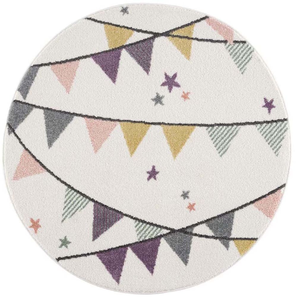 Tapis Rond enfant Crème Motif Guirlandes Multicolores 120x120cm