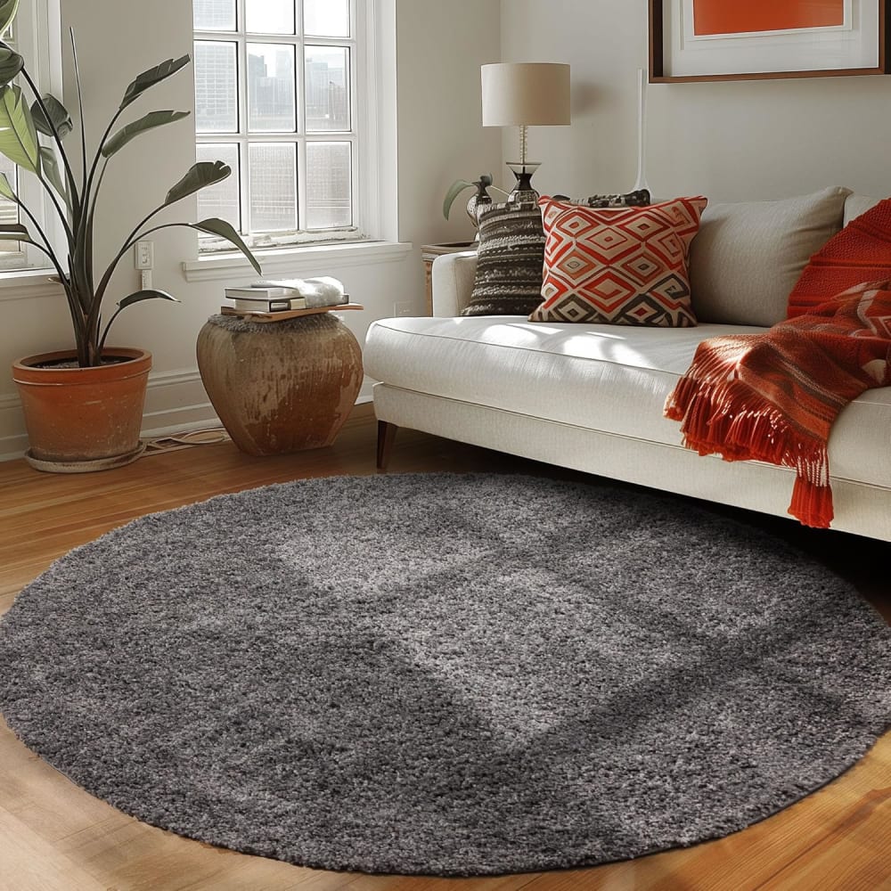 Shaggy - tapis uni rond - gris 120 x 120 cm — vue 3