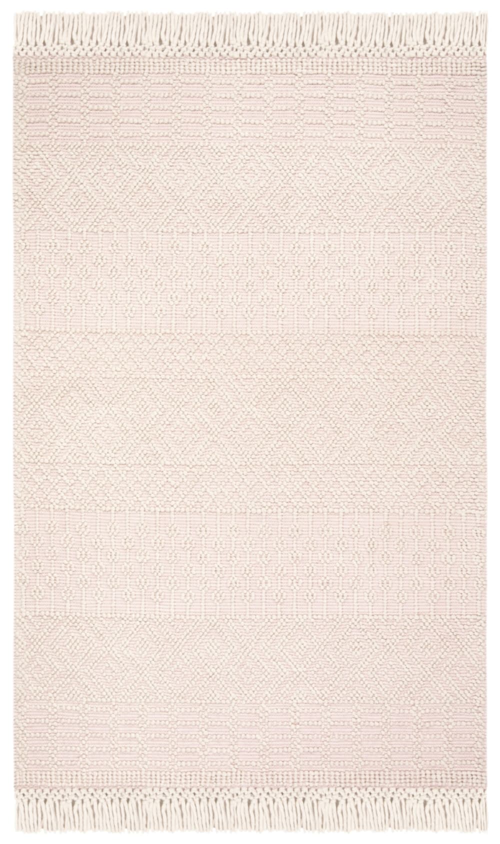 Tapis bohémien en laine blanc/rose, 122 x 183 cm