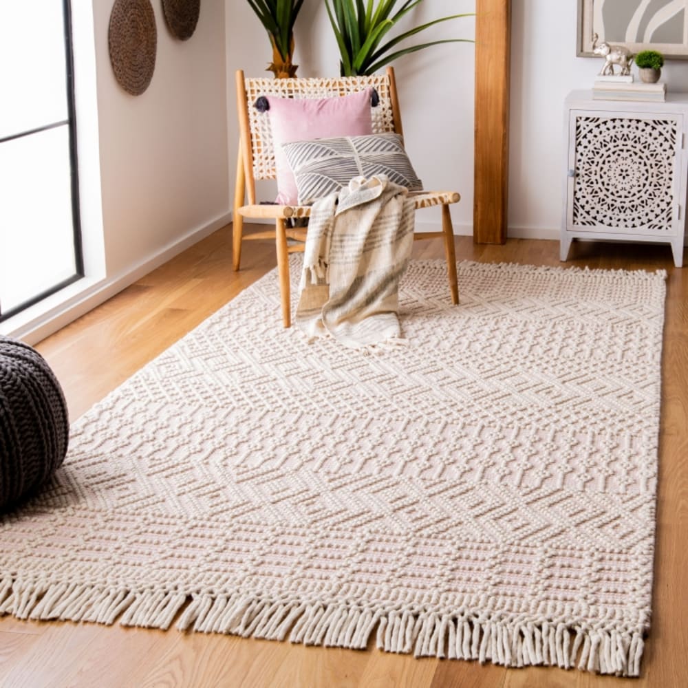 Tapis bohémien en laine blanc/rose, 122 x 183 cm — vue 3