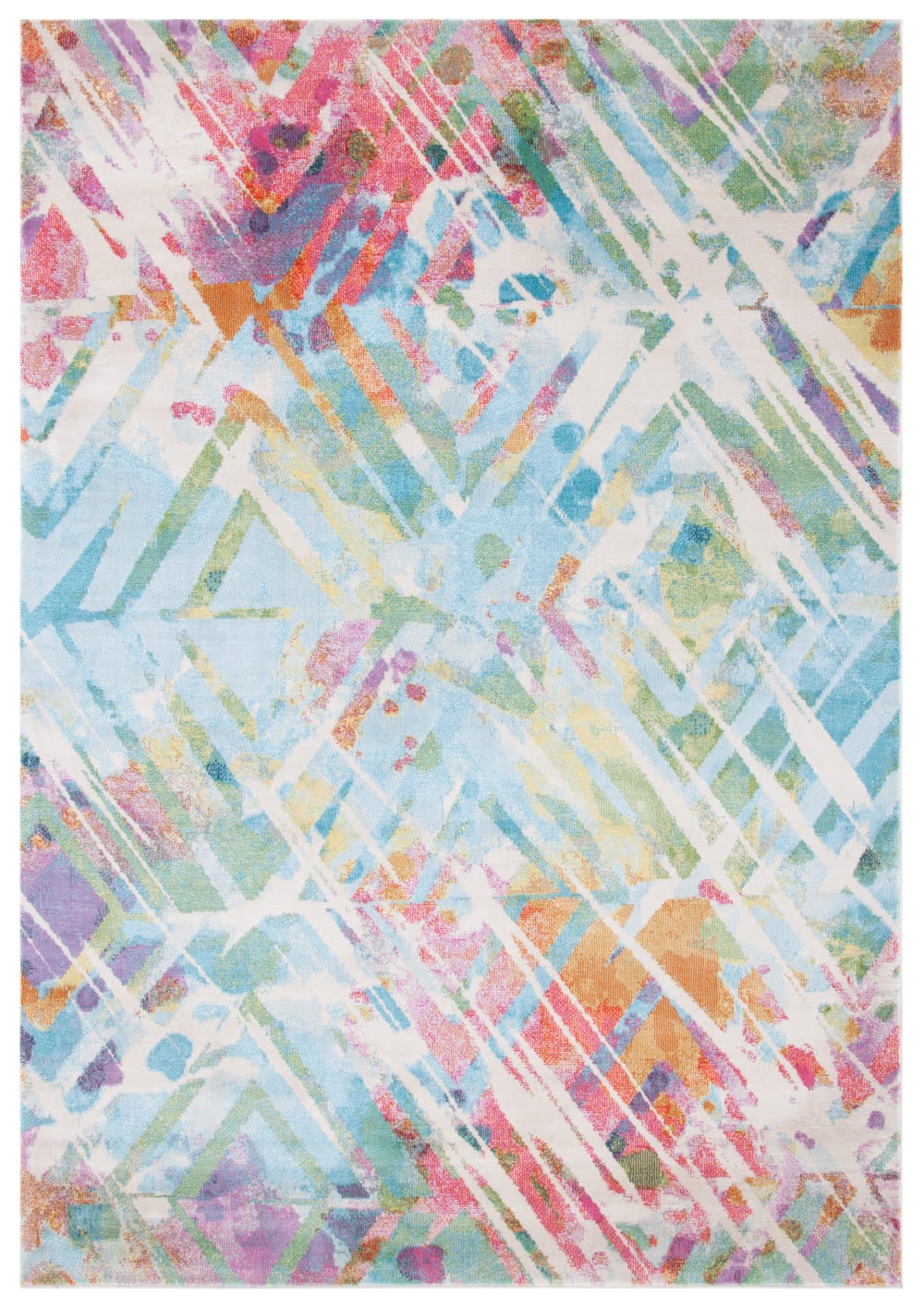 Tapis contemporain en polypropylène blanc/bleu, 122 x 183 cm