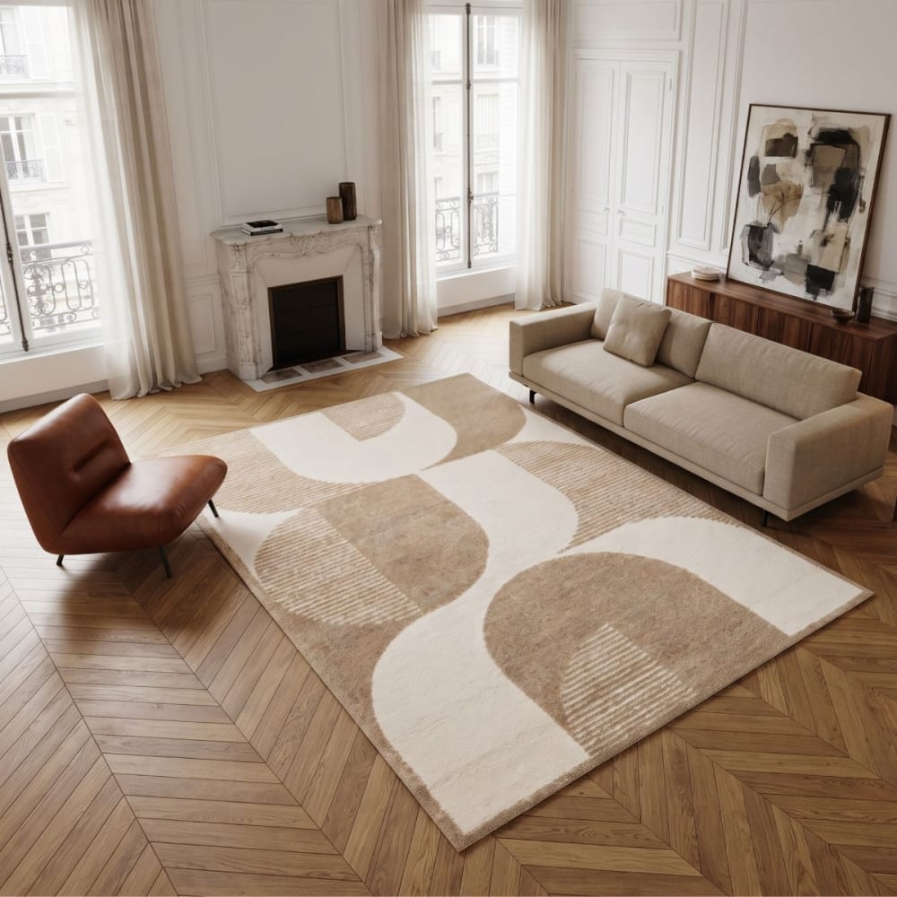 Tapis à reliefs doux à relief géométrique beige 120x170 — vue 3