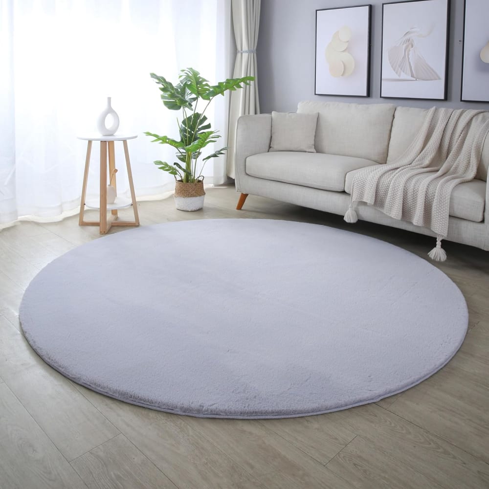 Tapis rond fausse fourrure toucher doux argent 120x120cm — vue 3