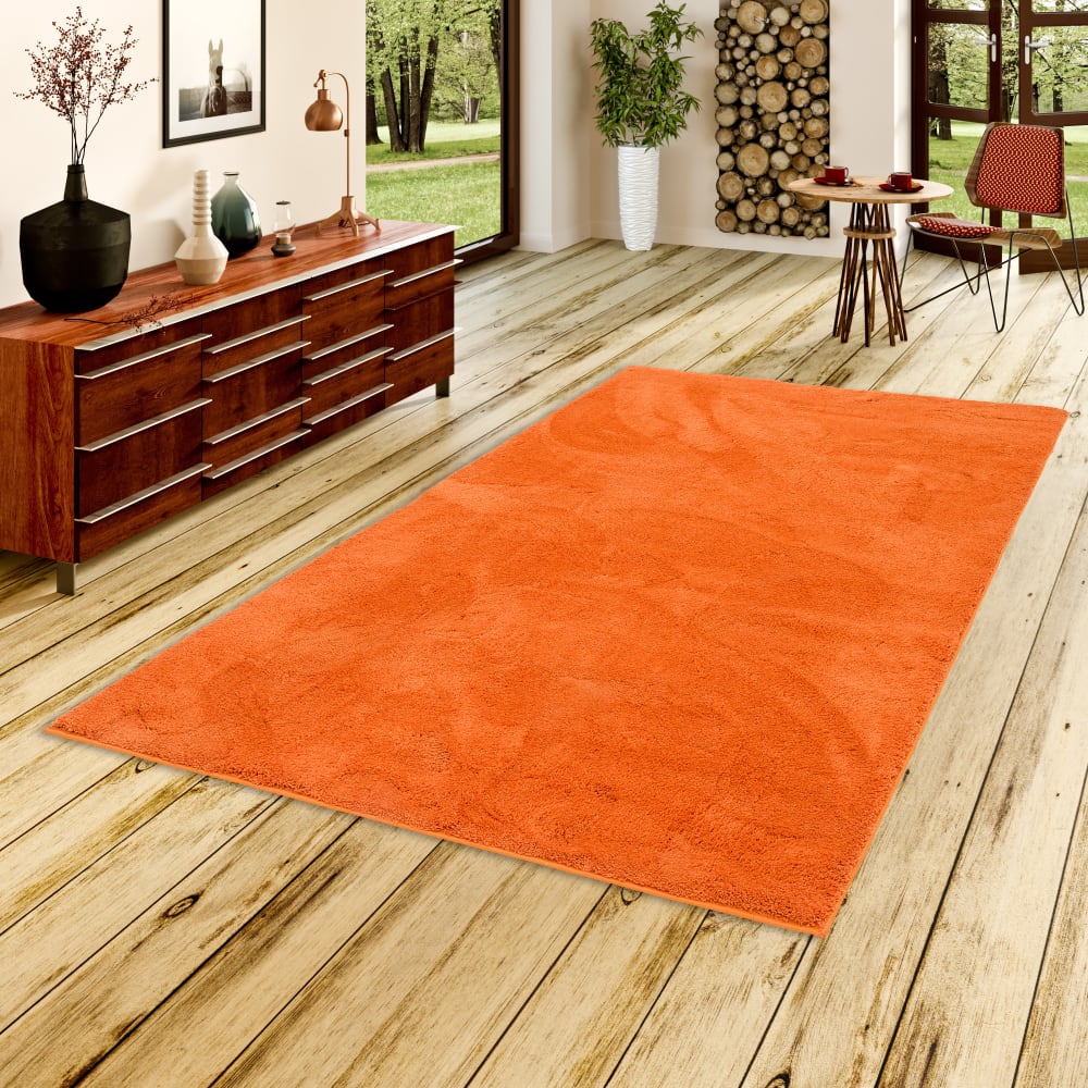Tapis à poils longs doux uni orange 120x170 cm — vue 3