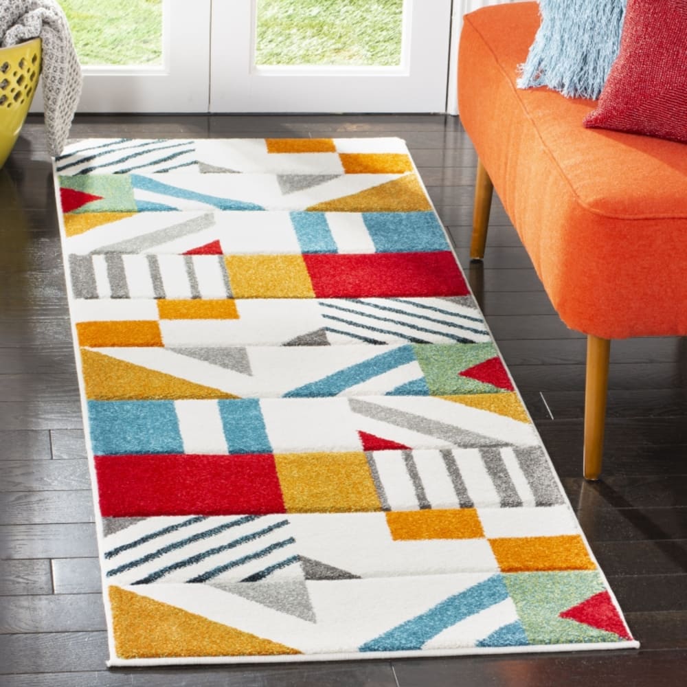 Tapis contemporain en polypropylène blanc/bleu, 69 x 122 cm — vue 3