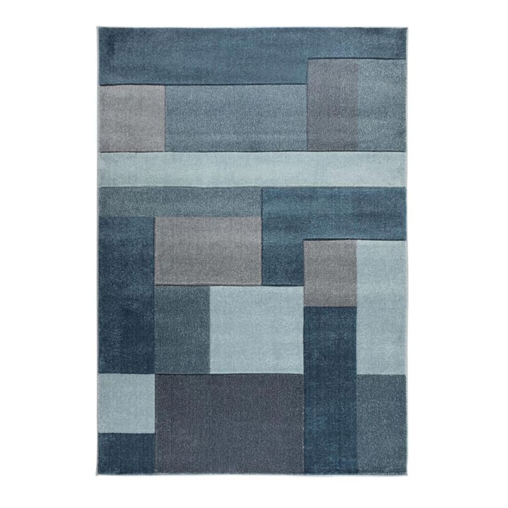 Tapis cubisme  en polypropylène bleu jeans 120x170
