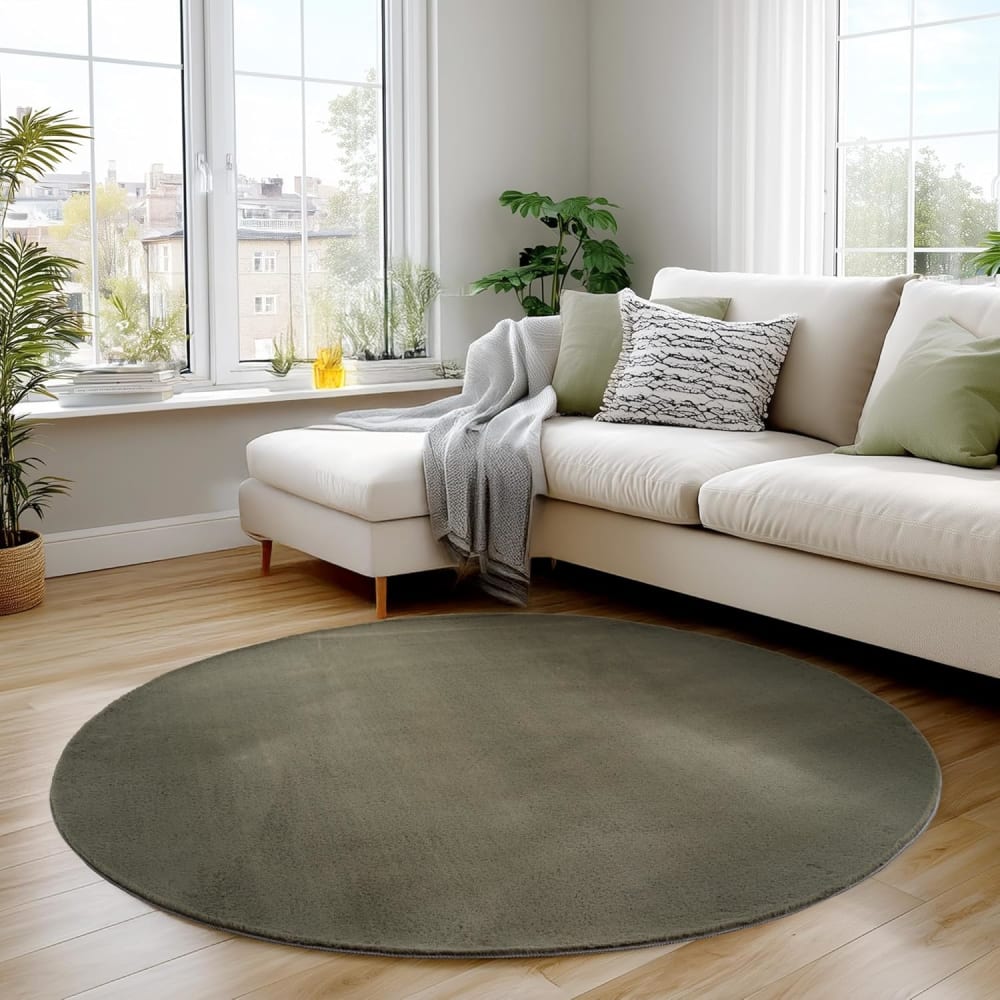 Tapis Rond à poils doux Lavable Vert 120x120cm