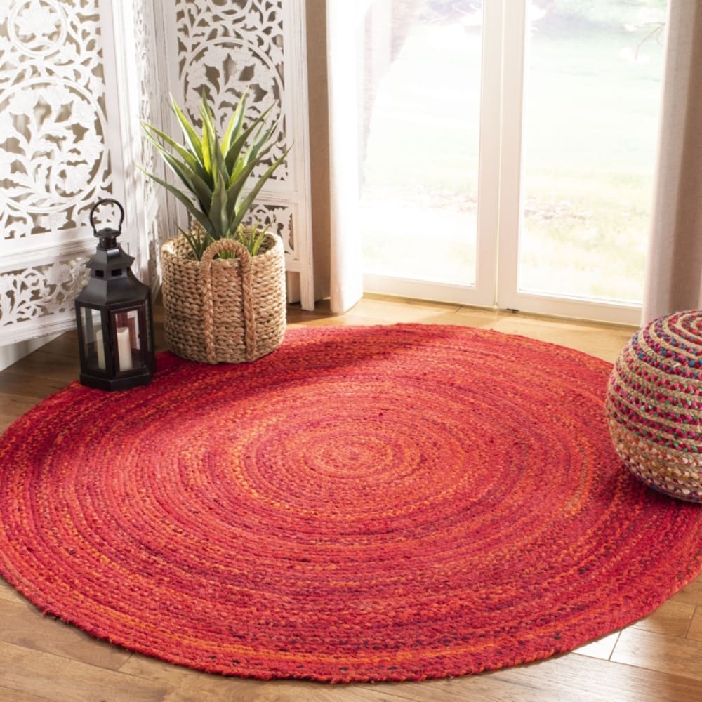 Tapis chalet de campagne en coton rouge, 122 x 122 cm — vue 3