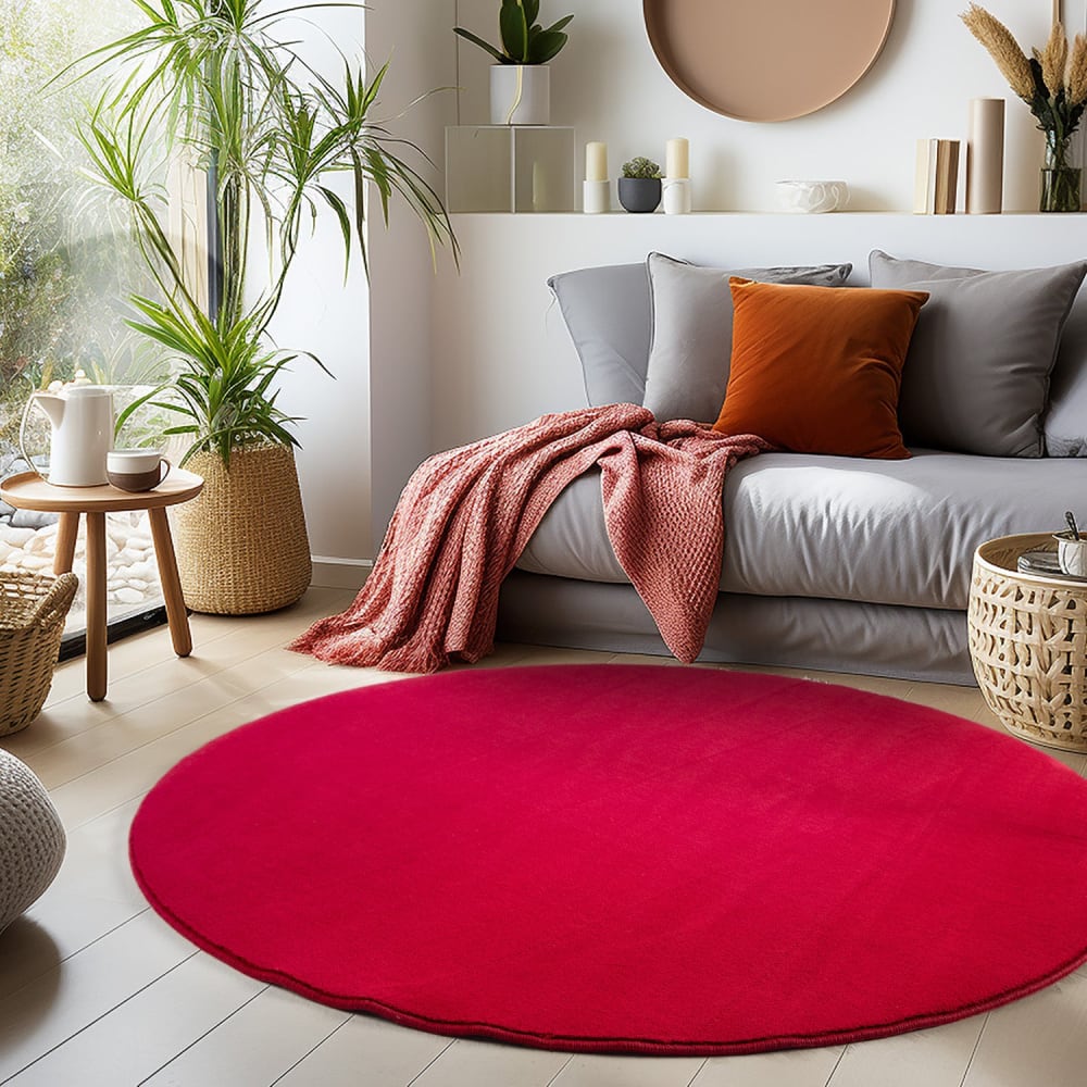 Tapis lavable rond en microfibre douce - rouge 120x120cm — vue 3