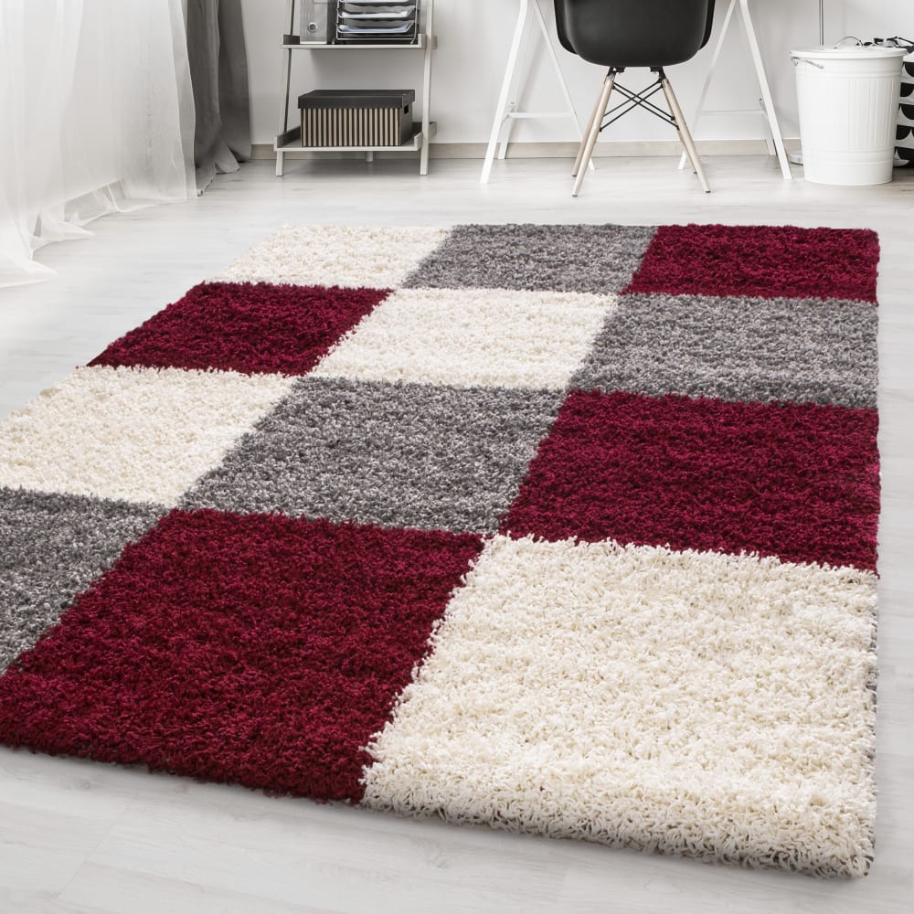 Shaggy - tapis à carreaux - rouge 120 x 170 cm — vue 3