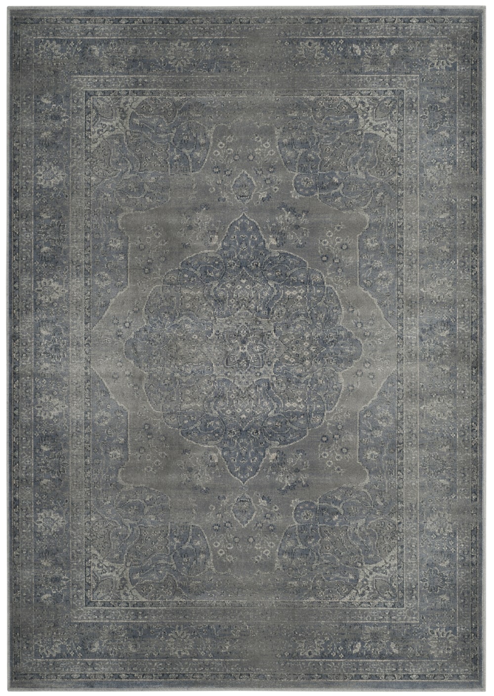 Tapis traditionnel en viscose bleu/gris, 122 x 170 cm