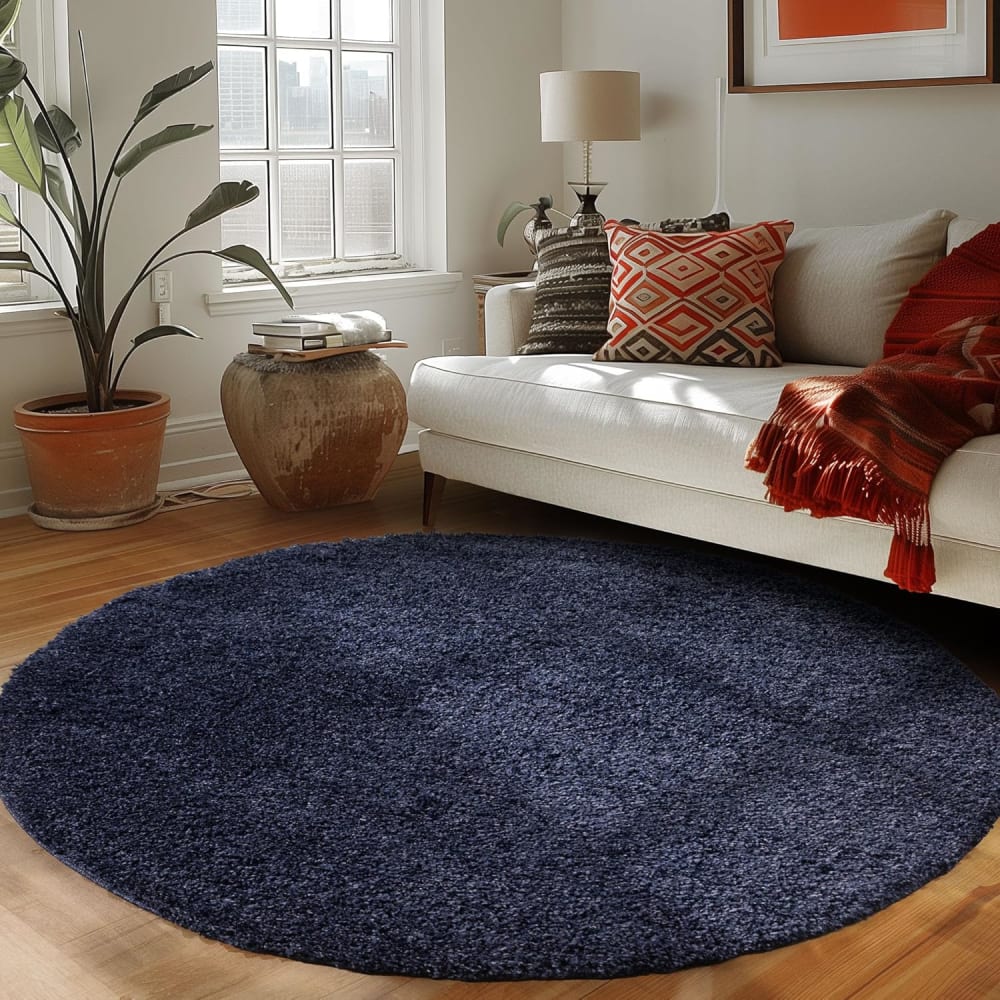 Shaggy - tapis uni rond - bleu foncé 120 x 120 cm — vue 3