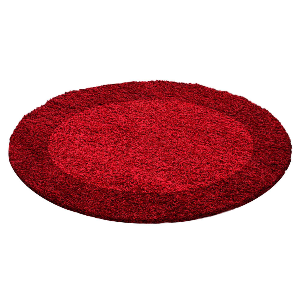 SHAGGY - Tapis à Bordures Rond - Rouge 120 x 120 cm