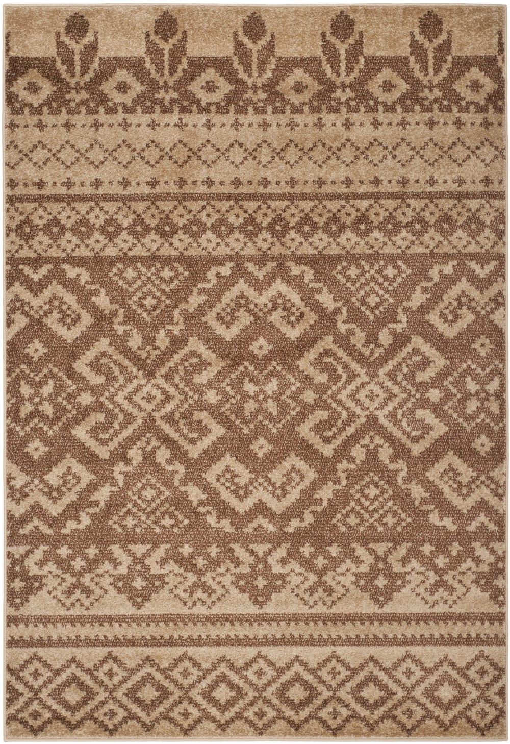 Tapis bohémien en polypropylène brun, 122 x 183 cm