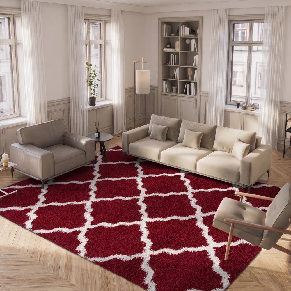 Tapis en polypropylène rouge/blanc, 122 x 183 cm — vue 3