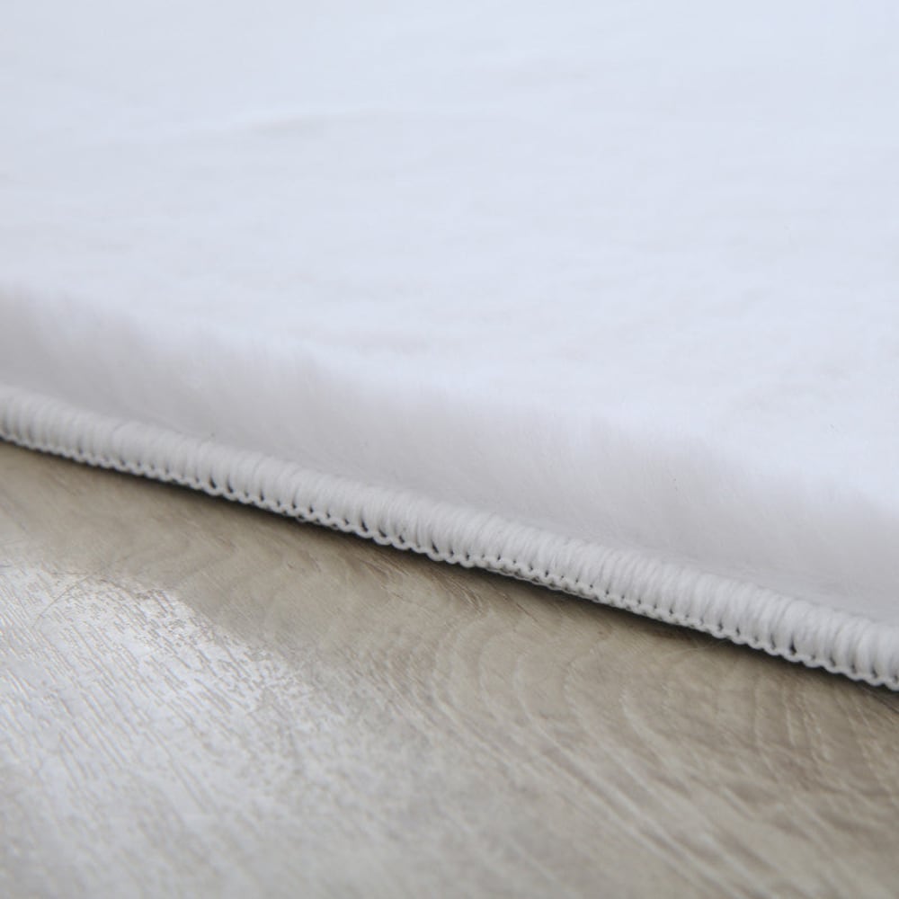 Tapis rond fausse fourrure toucher doux blanc 120x120cm — vue 4