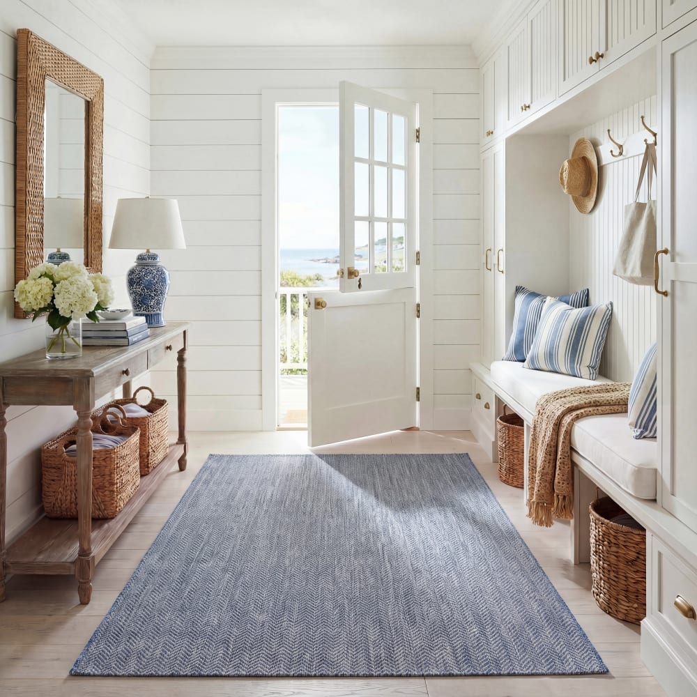 Tapis contemporain en polypropylène bleu/gris, 122 x 122 cm — vue 3