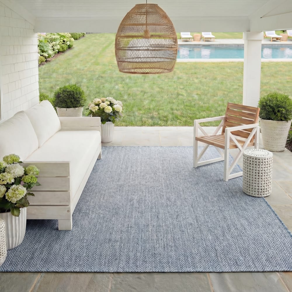 Tapis contemporain en polypropylène bleu/gris, 122 x 122 cm — vue 4
