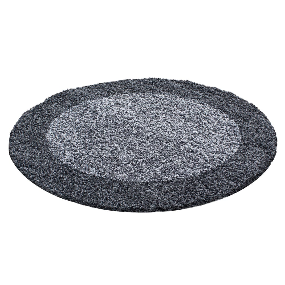 SHAGGY - Tapis à Bordures Rond - Gris 120 x 120 cm