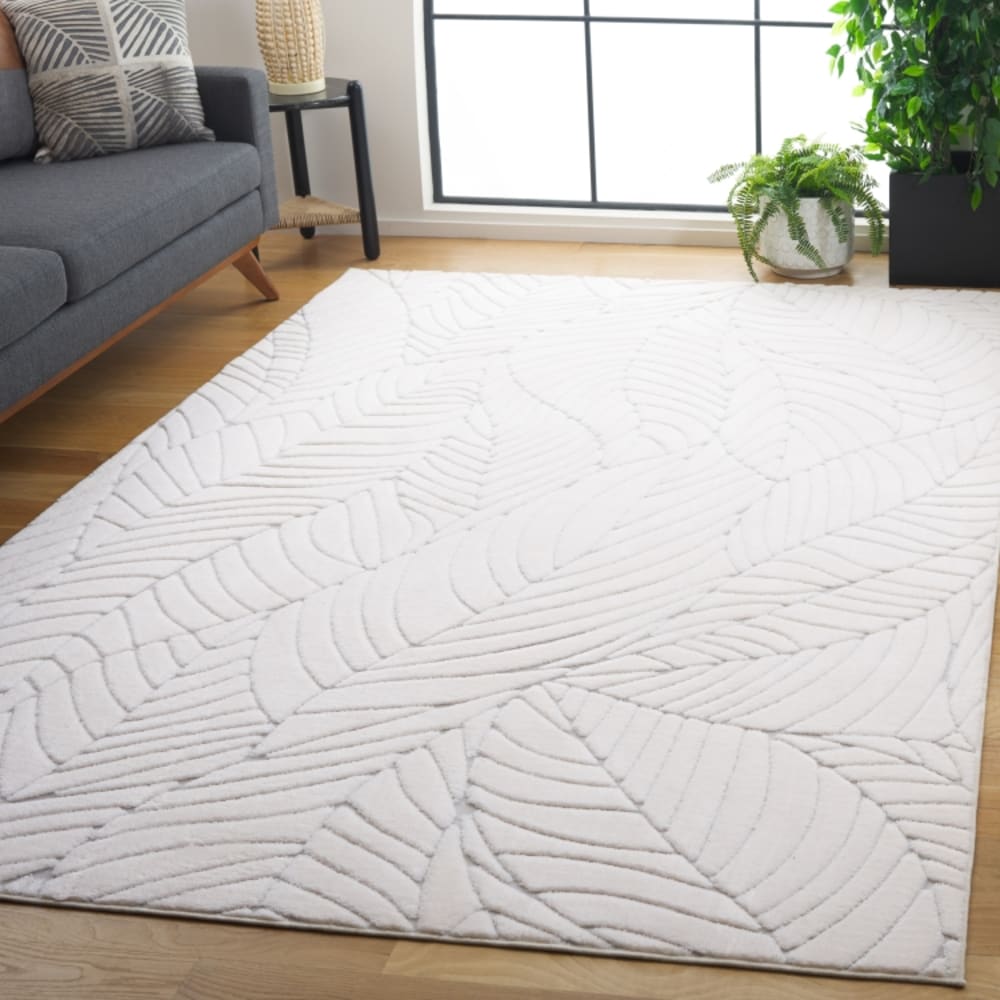 Tapis géométrique en polyester blanc, 122 x 183 cm — vue 3