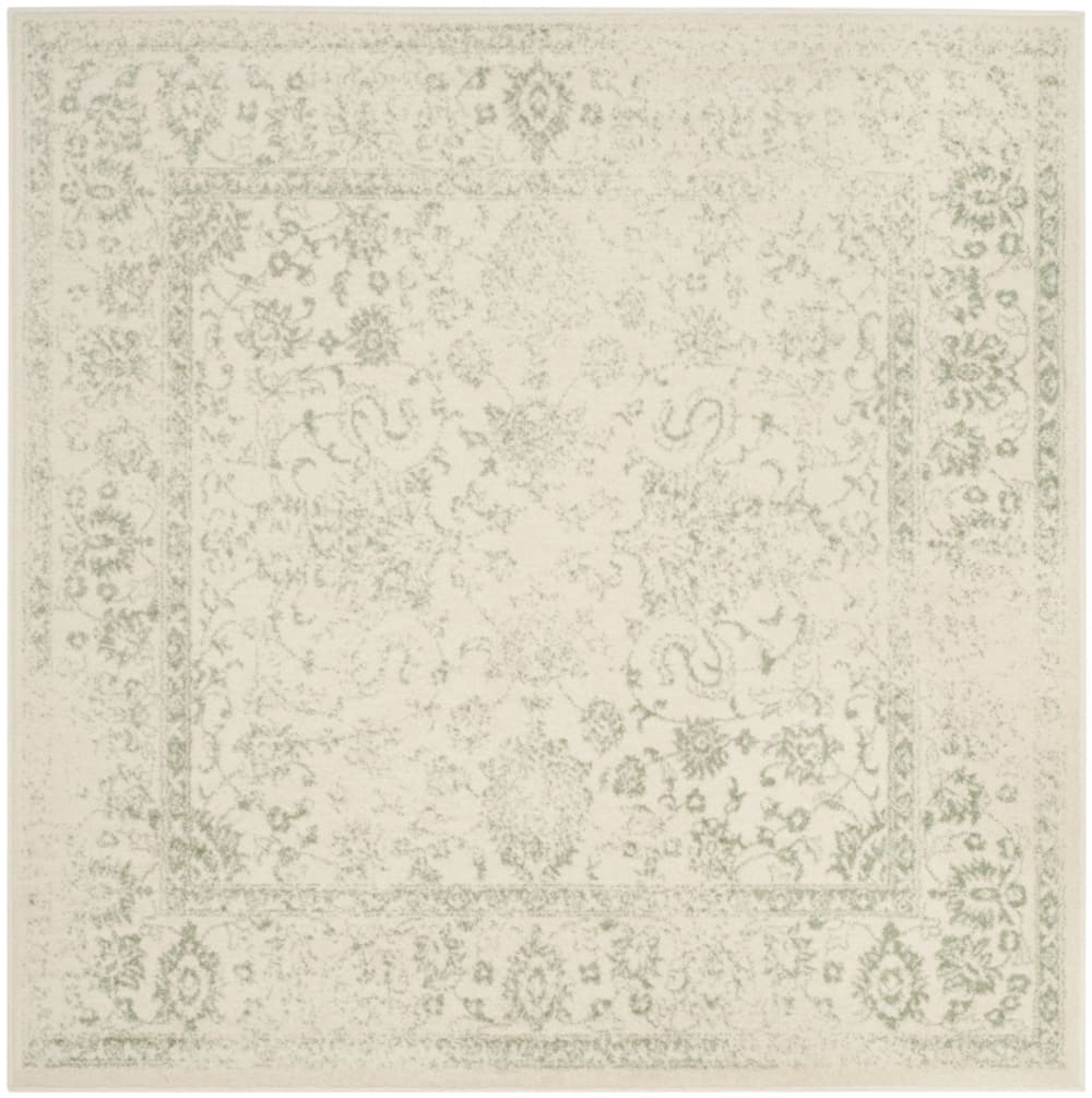 Tapis vintage patiné en polypropylène blanc/vert, 122 x 122 cm