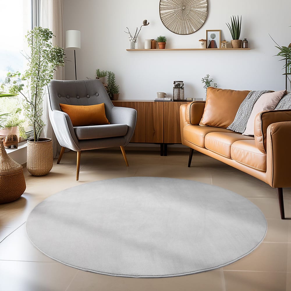 Tapis lavable rond en microfibre douce - gris argent 120x120cm — vue 3