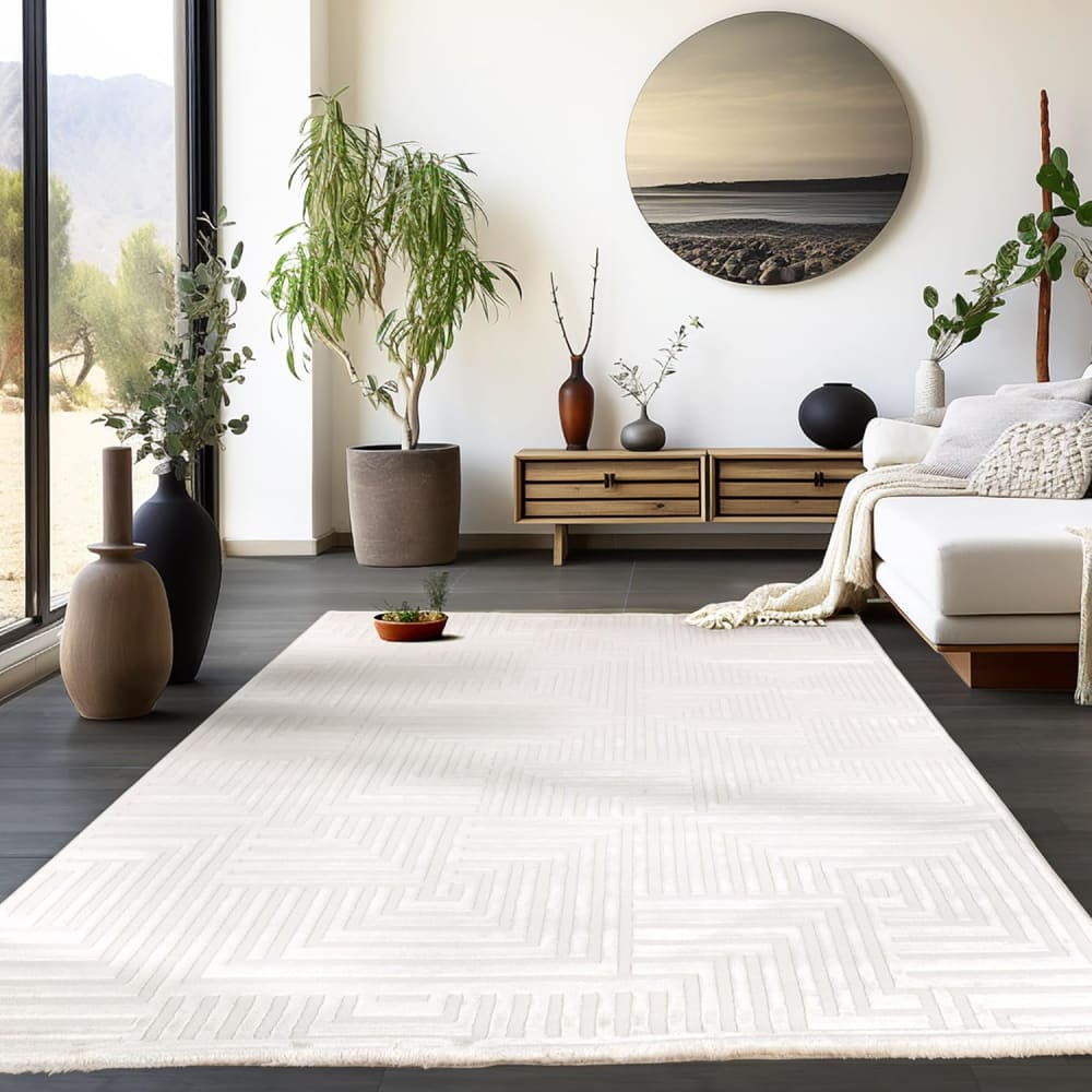 Tapis aswan laineux à motif en relief crème 120x170cm — vue 3