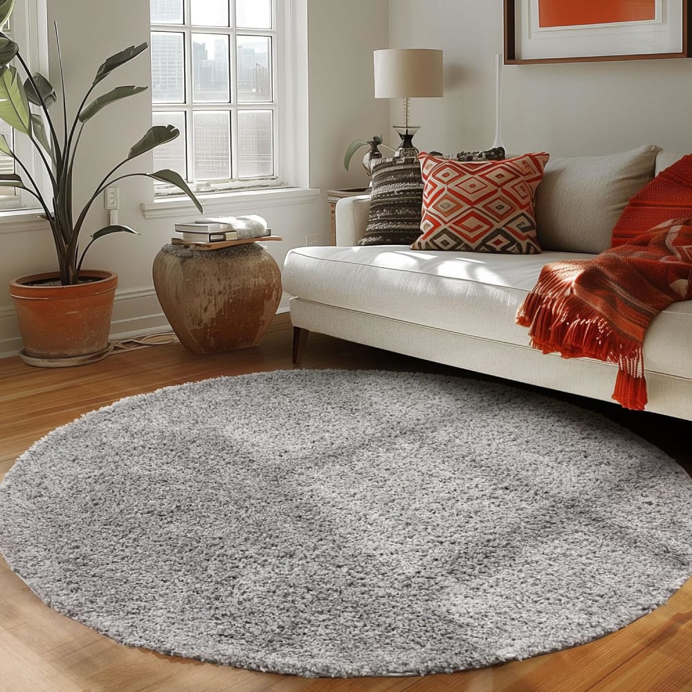 Shaggy - tapis uni rond - gris clair 120 x 120 cm — vue 3