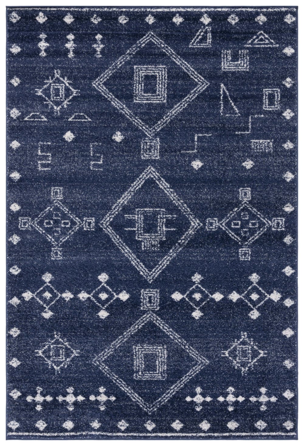 Tapis marocain boho tribal en polypropylène bleu/argent, 122 x 183 cm