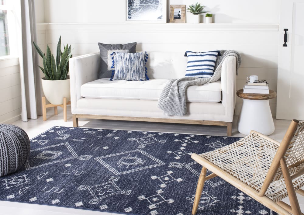 Tapis marocain boho tribal en polypropylène bleu/argent, 122 x 183 cm — vue 3