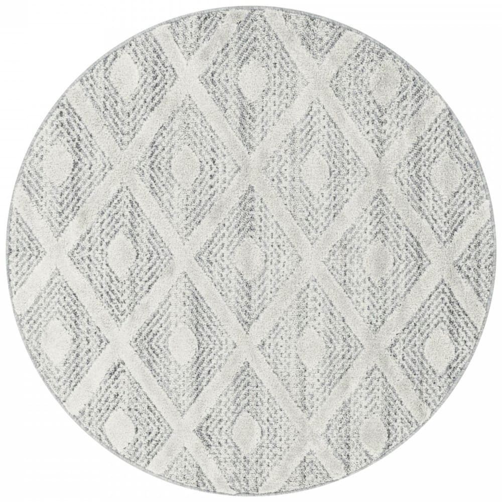 Tapis bohème rond à relief blanc ivoire 120x120cm
