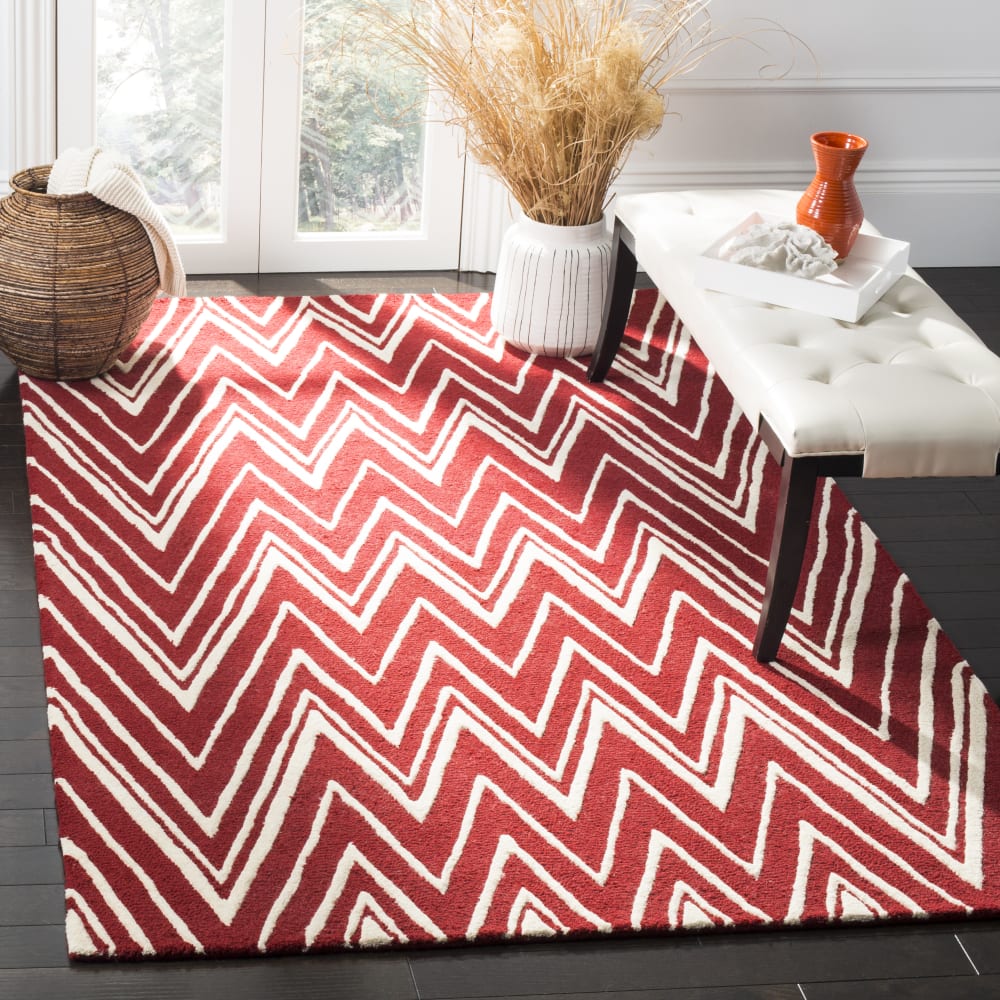 Tapis moderne en laine rouge/blanc, 122 x 183 cm — vue 3