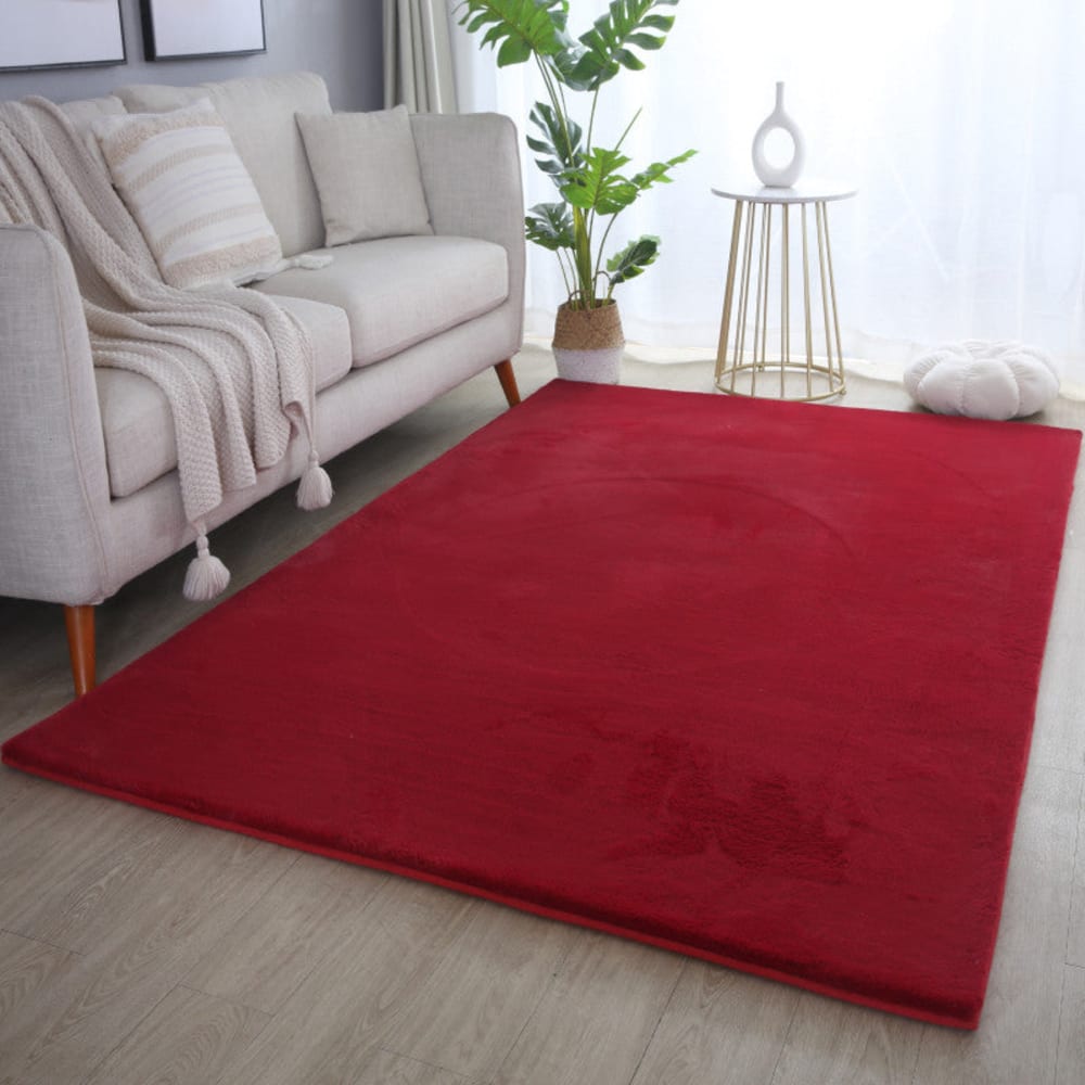 Tapis fausse fourrure toucher doux rouge 120x170cm — vue 3