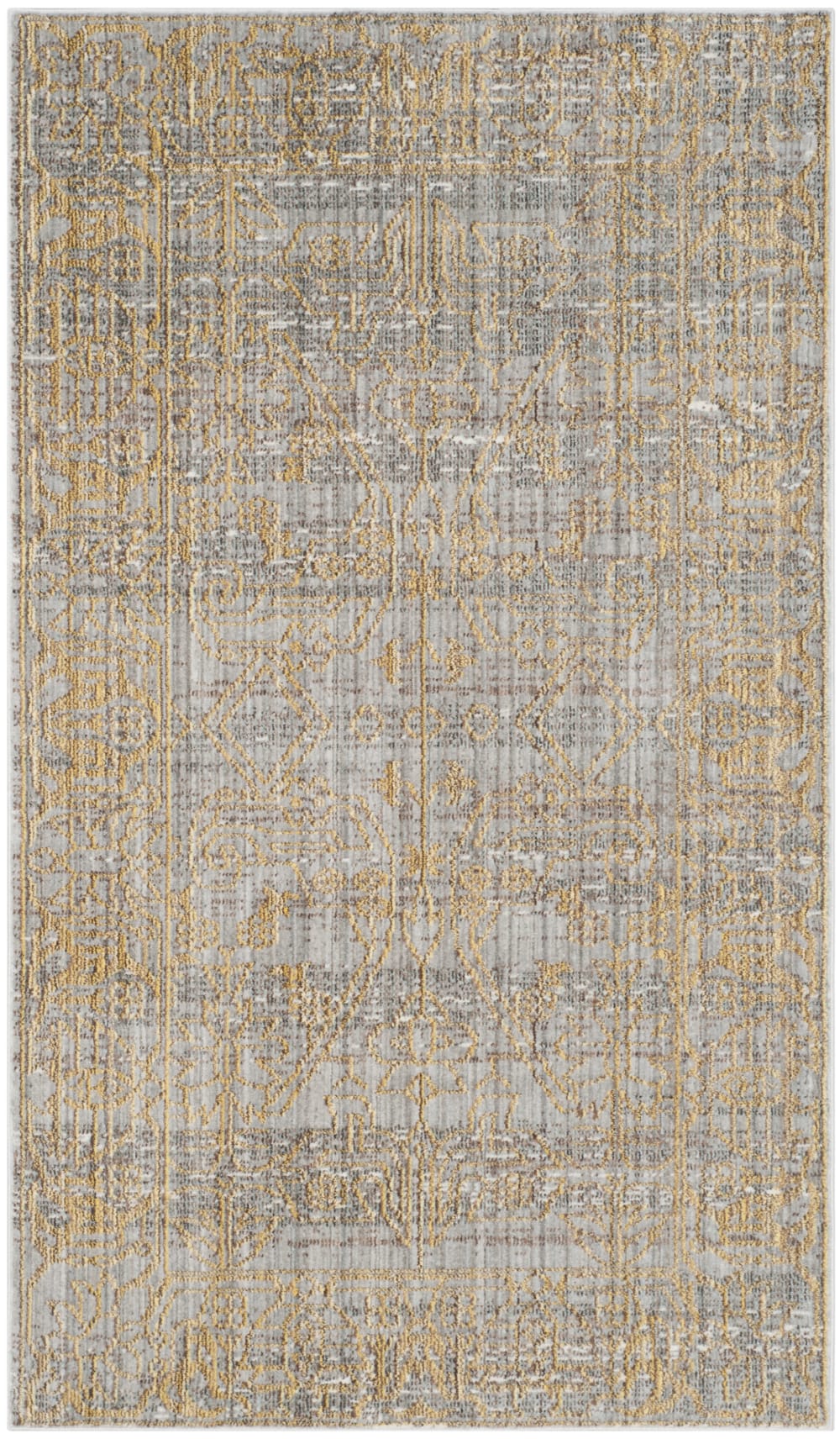 Tapis artisanat inspiré en polyester gris/or, 122 x 183 cm