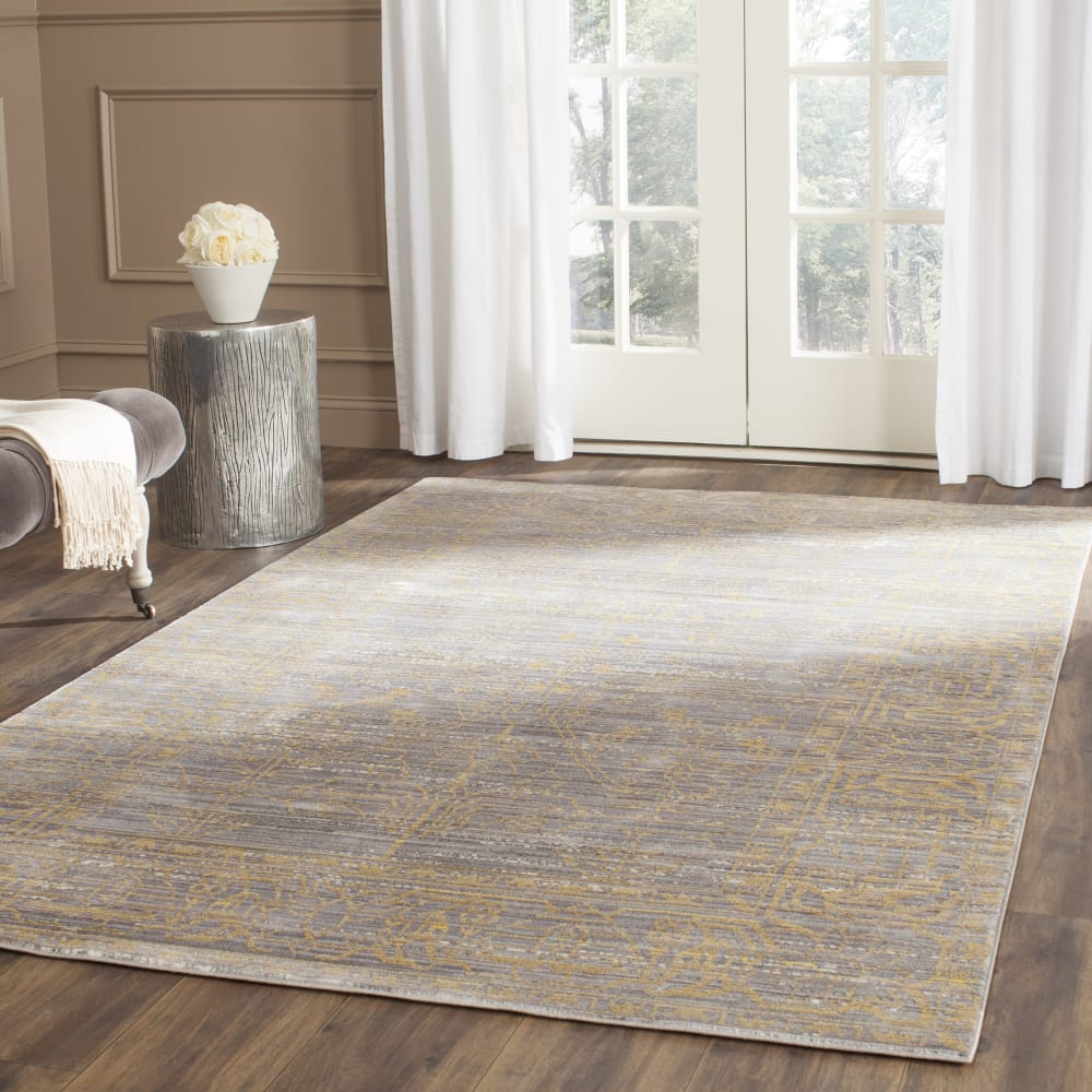 Tapis artisanat inspiré en polyester gris/or, 122 x 183 cm — vue 3