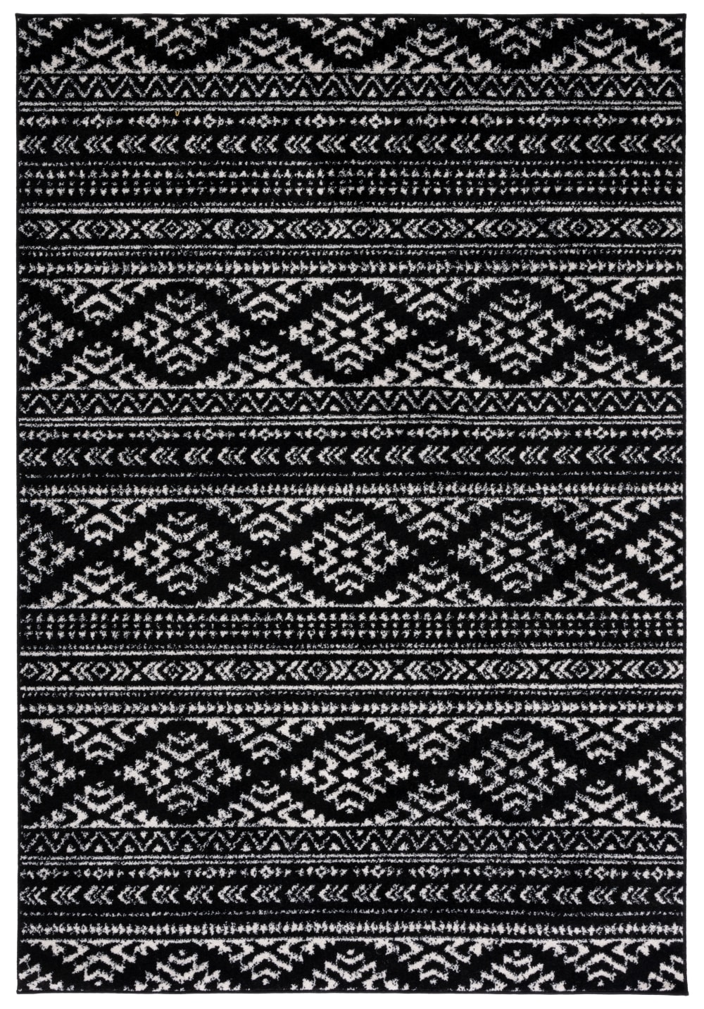 Tapis bohémien en polypropylène noir/blanc, 122 x 183 cm