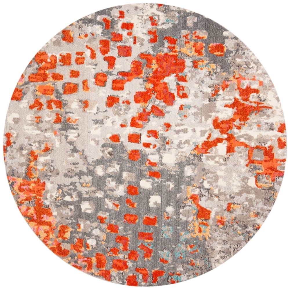 Tapis contemporain en polypropylène gris/orange, 122 x 122 cm