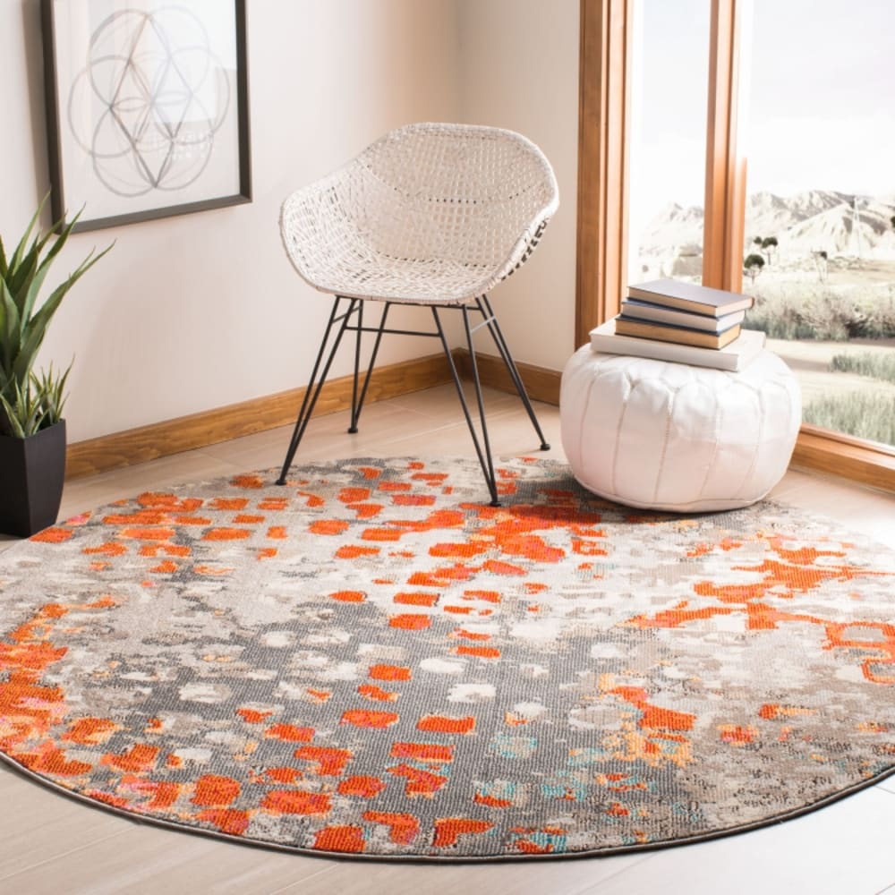 Tapis contemporain en polypropylène gris/orange, 122 x 122 cm — vue 3