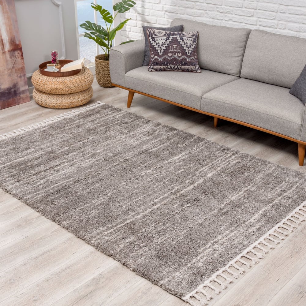 Tapis moelleux à franges tressées Gris 120x160cm