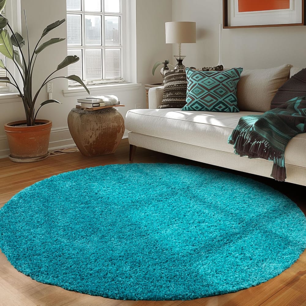 Shaggy - tapis uni rond - turquoise 120 x 120 cm — vue 3